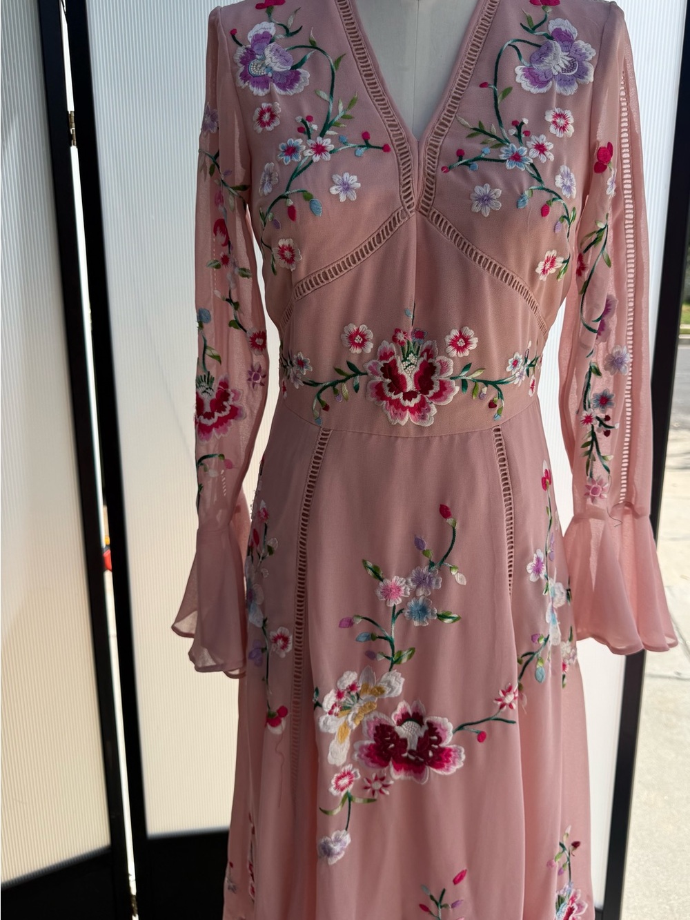 ASOS Blush Pink Floral Embroidered Long Sleeve Maxi Dress